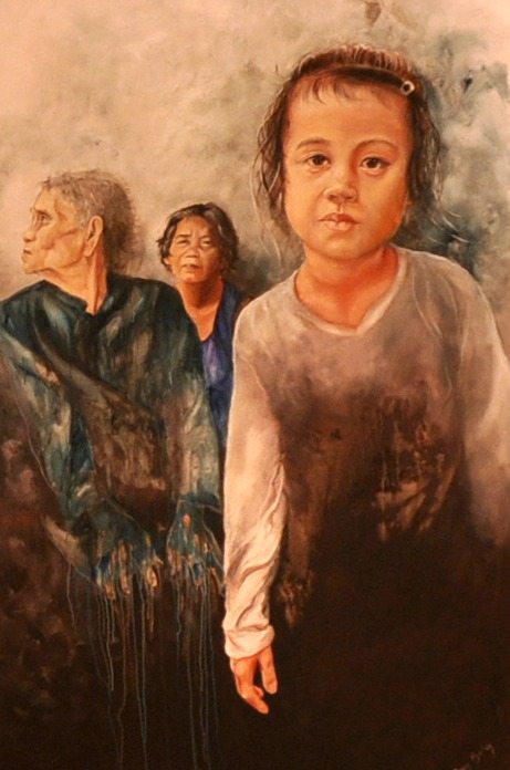 Cambodian women, slum, poverty, hope, acrylic