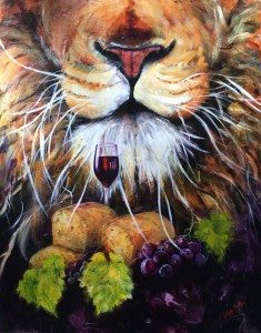 Lion of Judah, communion, bread and wine, vine, lion, courage, success, prophetic art