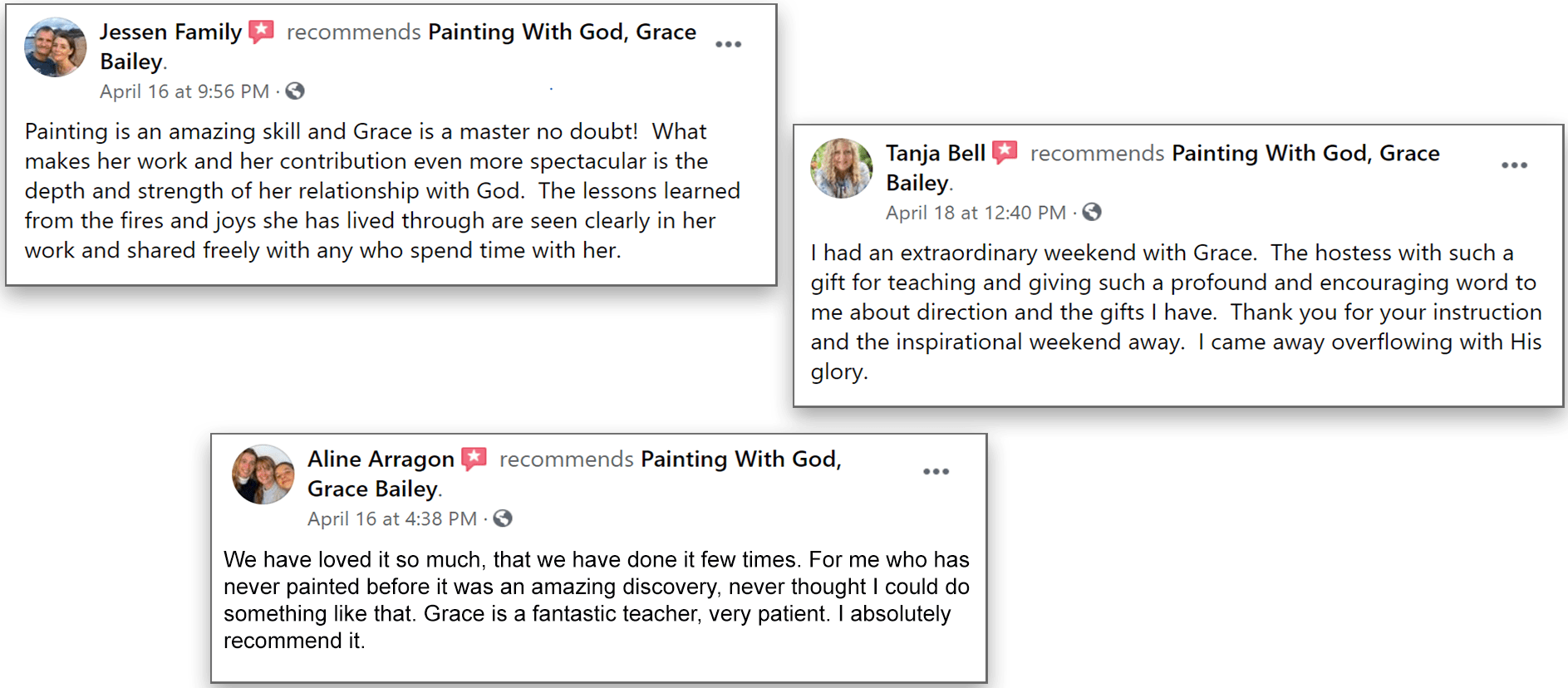 Testimonial of people about Grace Bailey, recommendations about Grace Bailey arts and prophetic painting