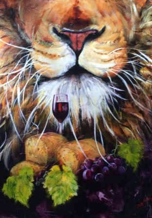 Lion of Judah, communion, bread and wine, vine, lion, courage, success, prophetic art