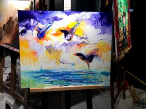 art Battle Hobart, birds in the sky, bird, birds, sky, calm color